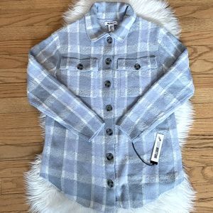 NWT Women’s Blue & White Plaid Button Down Shacket William Rast Oversized Small